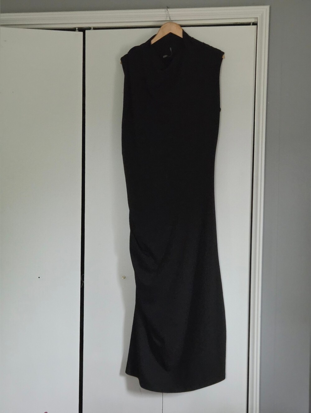 Anthropologie Black Sleeveless Maxi Dress with Side Drape - Picture 4 of 8